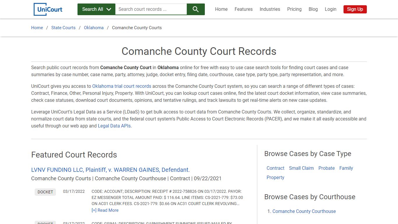 Comanche County Court Records | Oklahoma | UniCourt